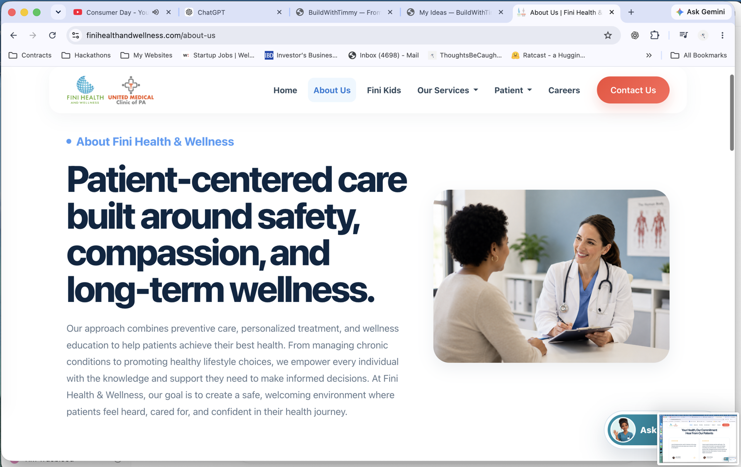 Fini Health & Wellness patient-centered care website